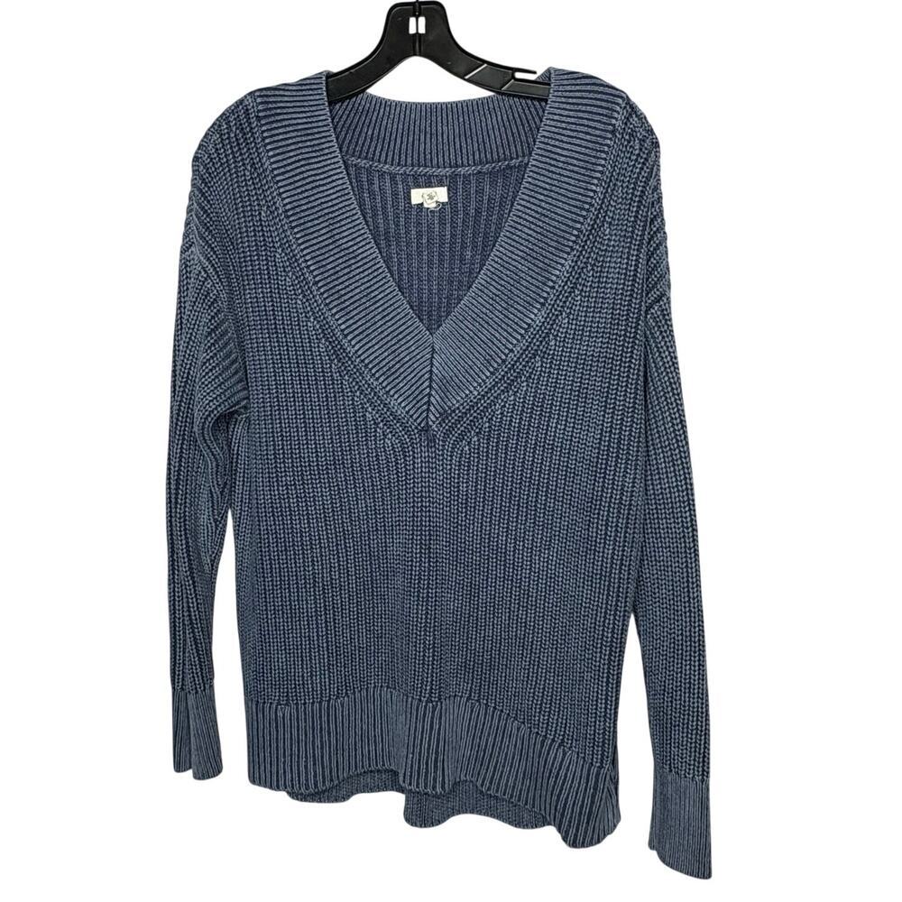 Aerie 100% Cotton Ribbed Blue Oversized Soft V Neckline Pullover Sweater Small